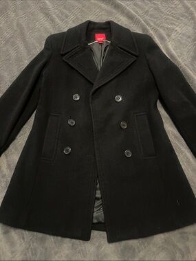 Esprit Black Double-Breasted  Wool Pea Coat Size Medium